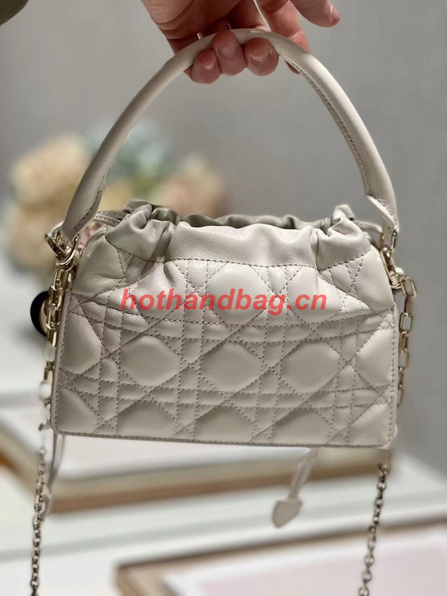 LADY DIOR TOP HANDLE DRAWSTRING MINI BAG Latte Cannage Lambskin S0981ON