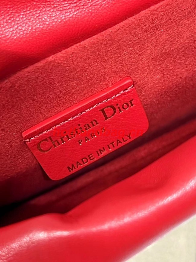 LADY DIOR TOP HANDLE DRAWSTRING MINI BAG Scarlet Red Cannage Lambskin S0981ON