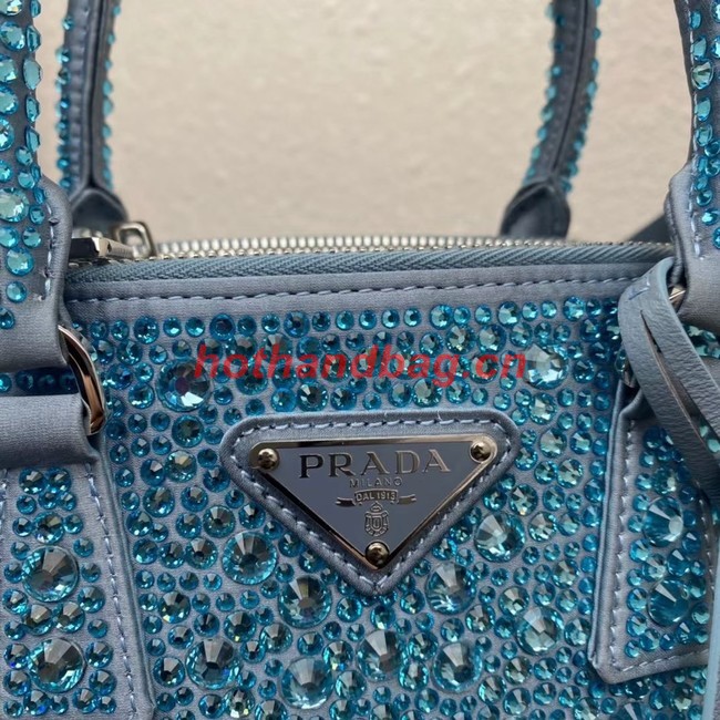 Prada Galleria satin mini-bag with crystals 1BA906 sky blue