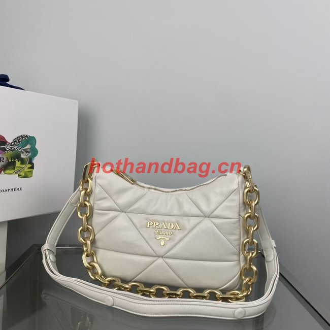 Prada nappa leather padded hobo bag 1BC157 white