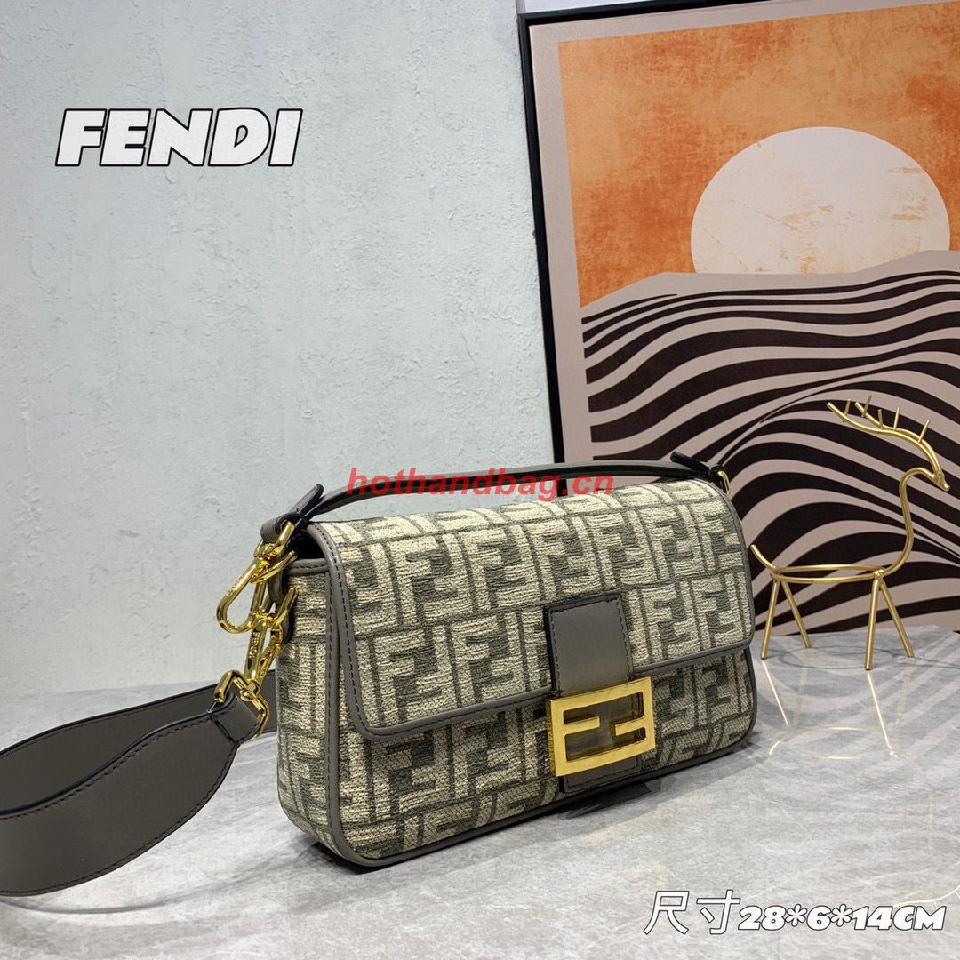 Fendi Baguette Dove gray FF tapestry fabric bag 8BS010B