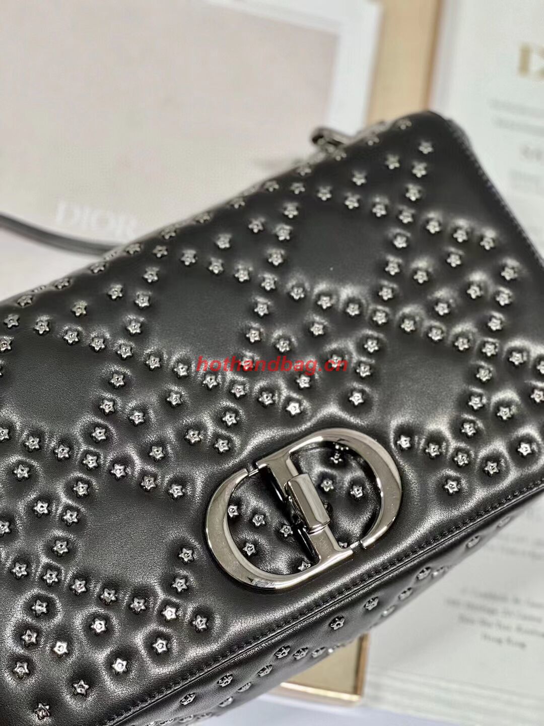 DIOR CARO MACROCANNAGE POUCH Macrocannage Calfskin with Star Motif C3136 black