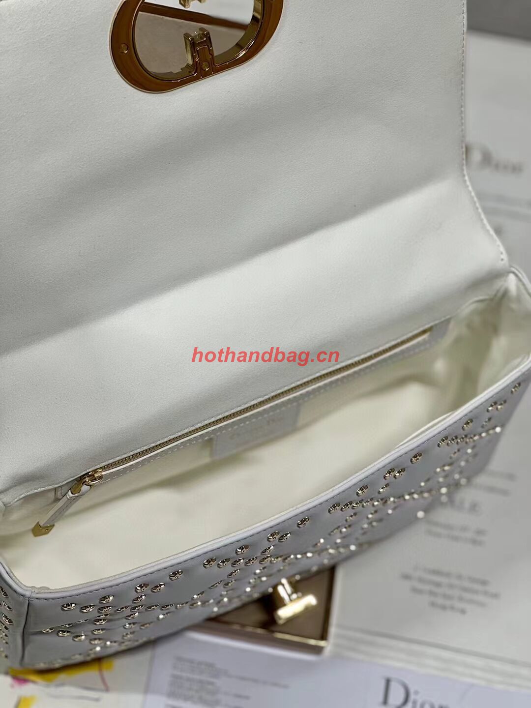 DIOR CARO MACROCANNAGE POUCH Macrocannage Calfskin with Star Motif C3136 white&gold