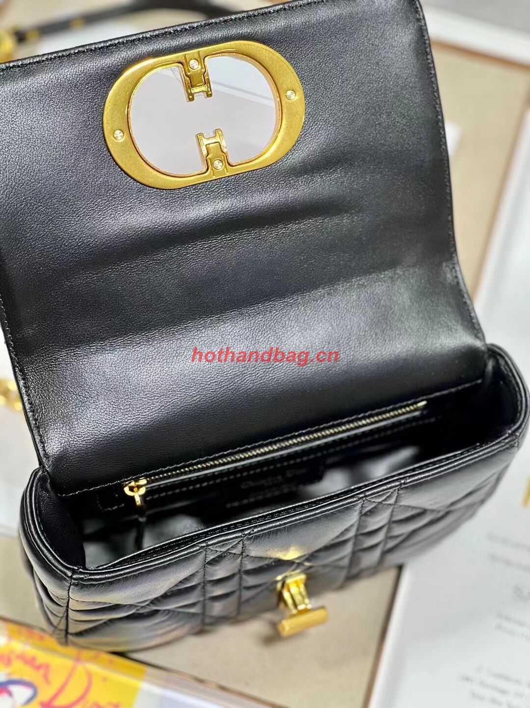 SMALL DIOR CARO BAG Supple Cannage Calfskin M9241U black&gold