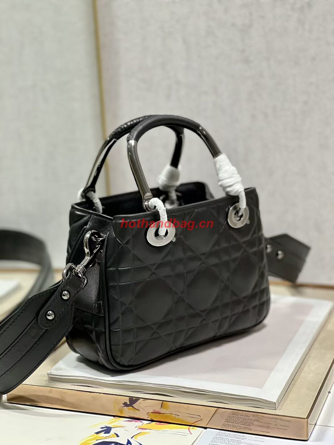 LADY DIOR TOP HANDLE SMALL BAG Cannage Lambskin C9228 BLACK&BLACK