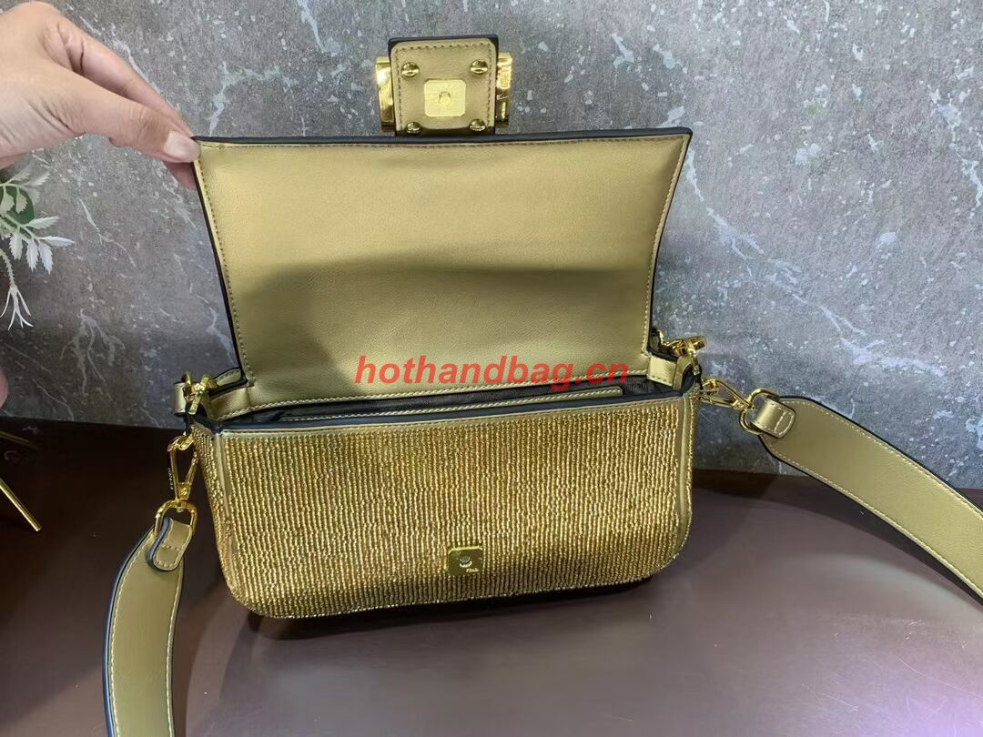 Fendi Baguette crystals and leather bag F0961 gold