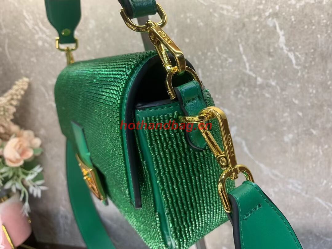 Fendi Baguette crystals and leather bag F0961 green