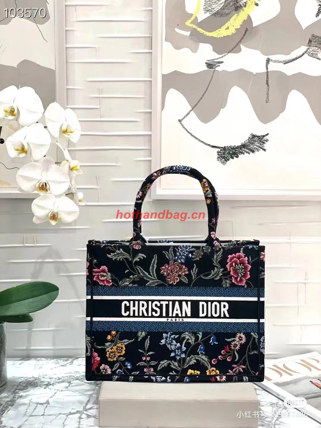 MEDIUM DIOR BOOK TOTE Black Multicolor Dior Petites Fleurs Embroidery M1296Z-33