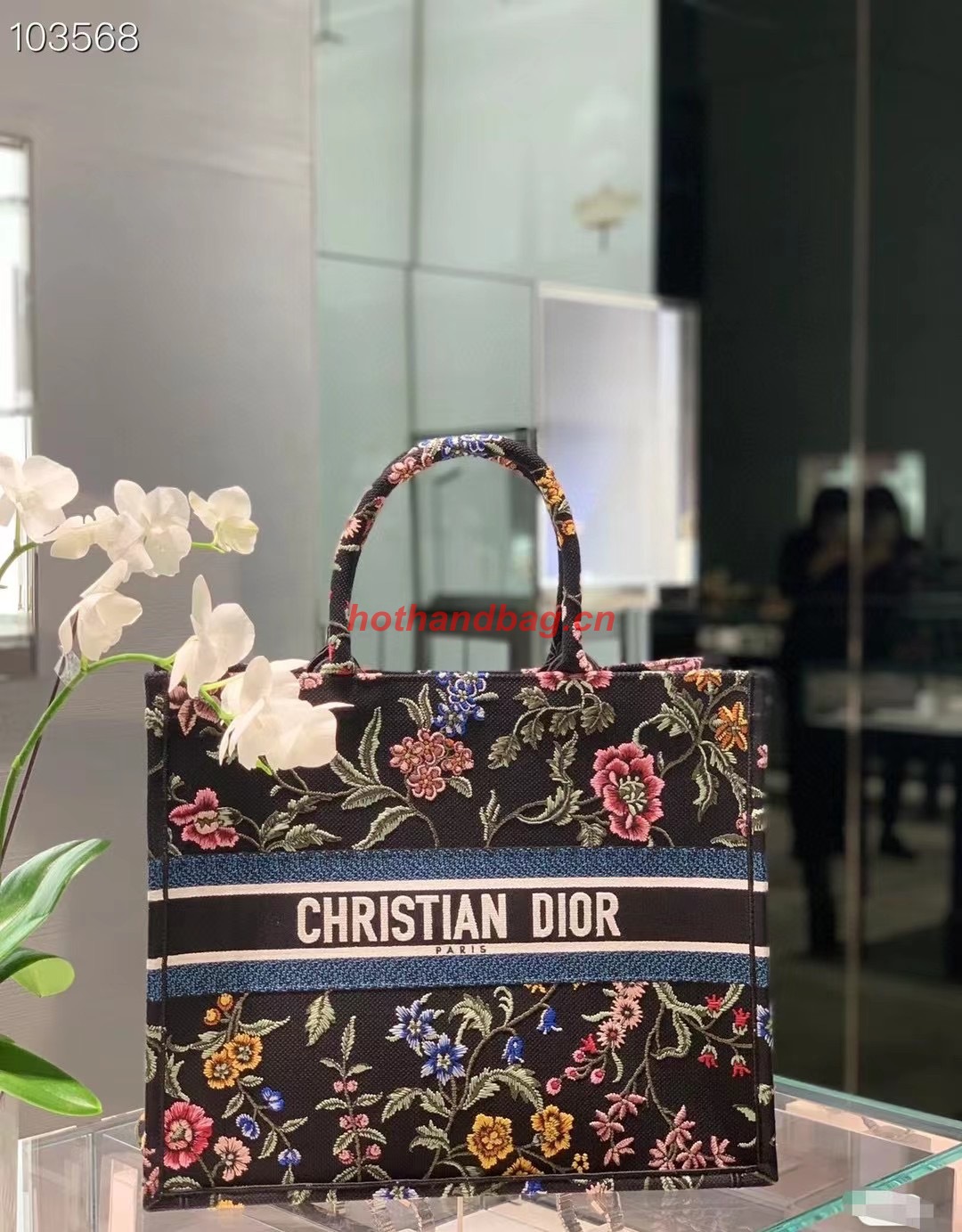 LARGE DIOR BOOK TOTE Black Multicolor Dior Petites Fleurs Embroidery M1286ZEA