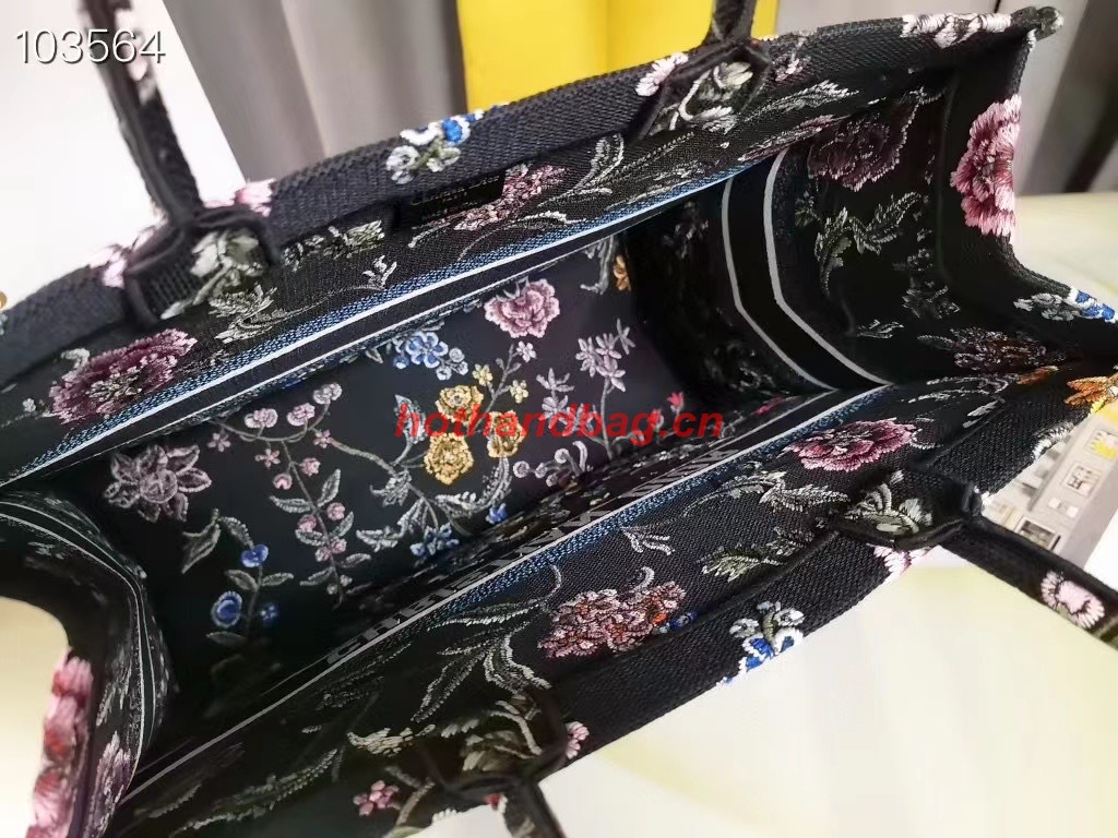 LARGE DIOR BOOK TOTE Black Multicolor Dior Petites Fleurs Embroidery M1286ZEA