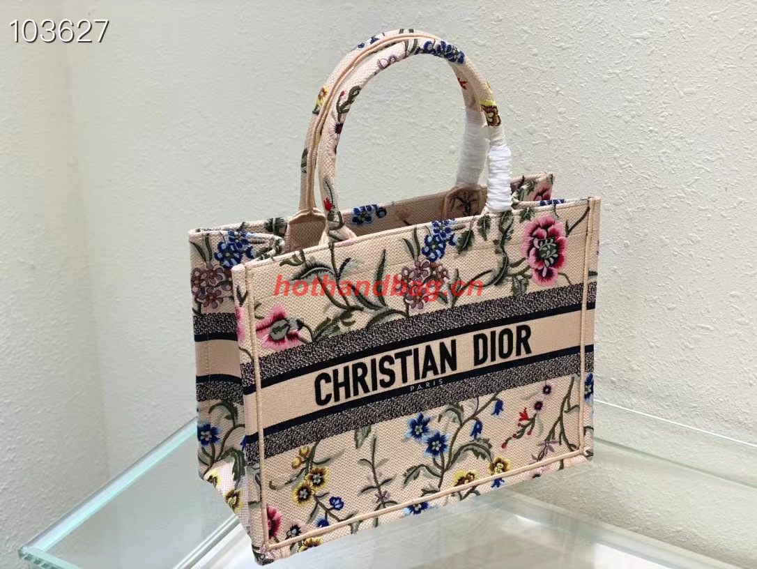 MEDIUM DIOR BOOK TOTE Natural Multicolor Raffia Embroidered with Dior Petites Fleurs M1296ZEB