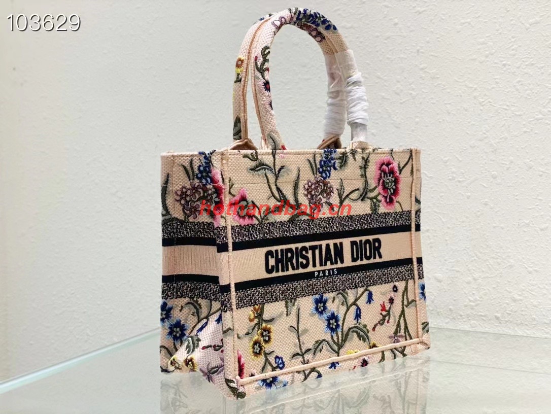 SMALL DIOR BOOK TOTE Natural Multicolor Raffia Embroidered with Dior Petites Fleurs M1265ZC