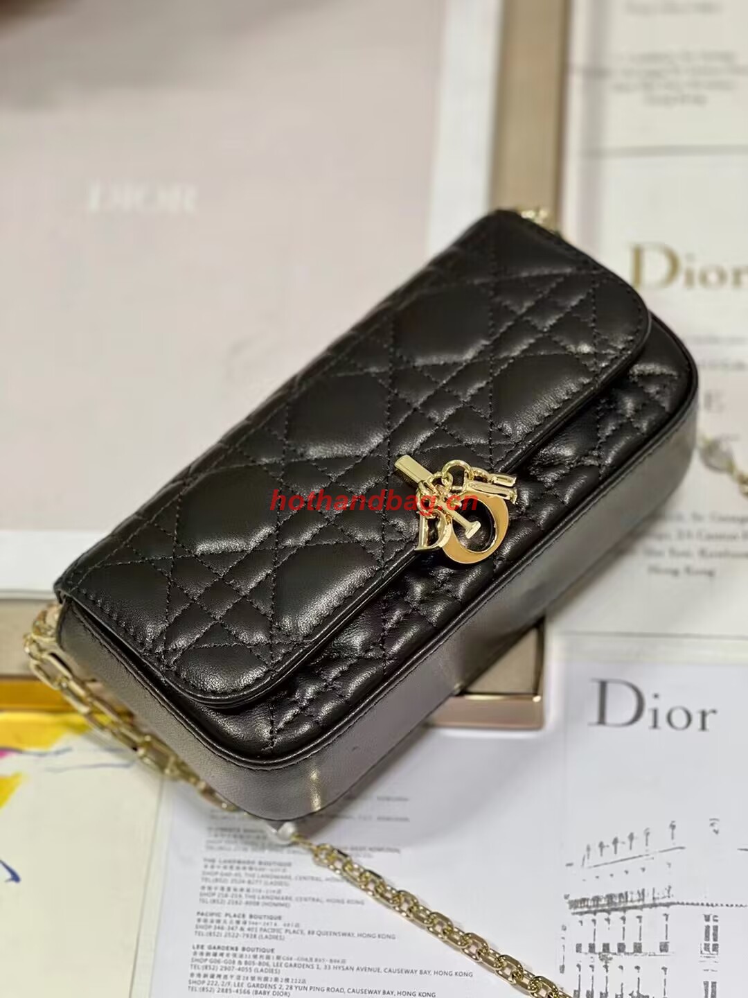 LADY DIOR PHONE POUCH Aesthetic Cannage Lambskin S0977OE black