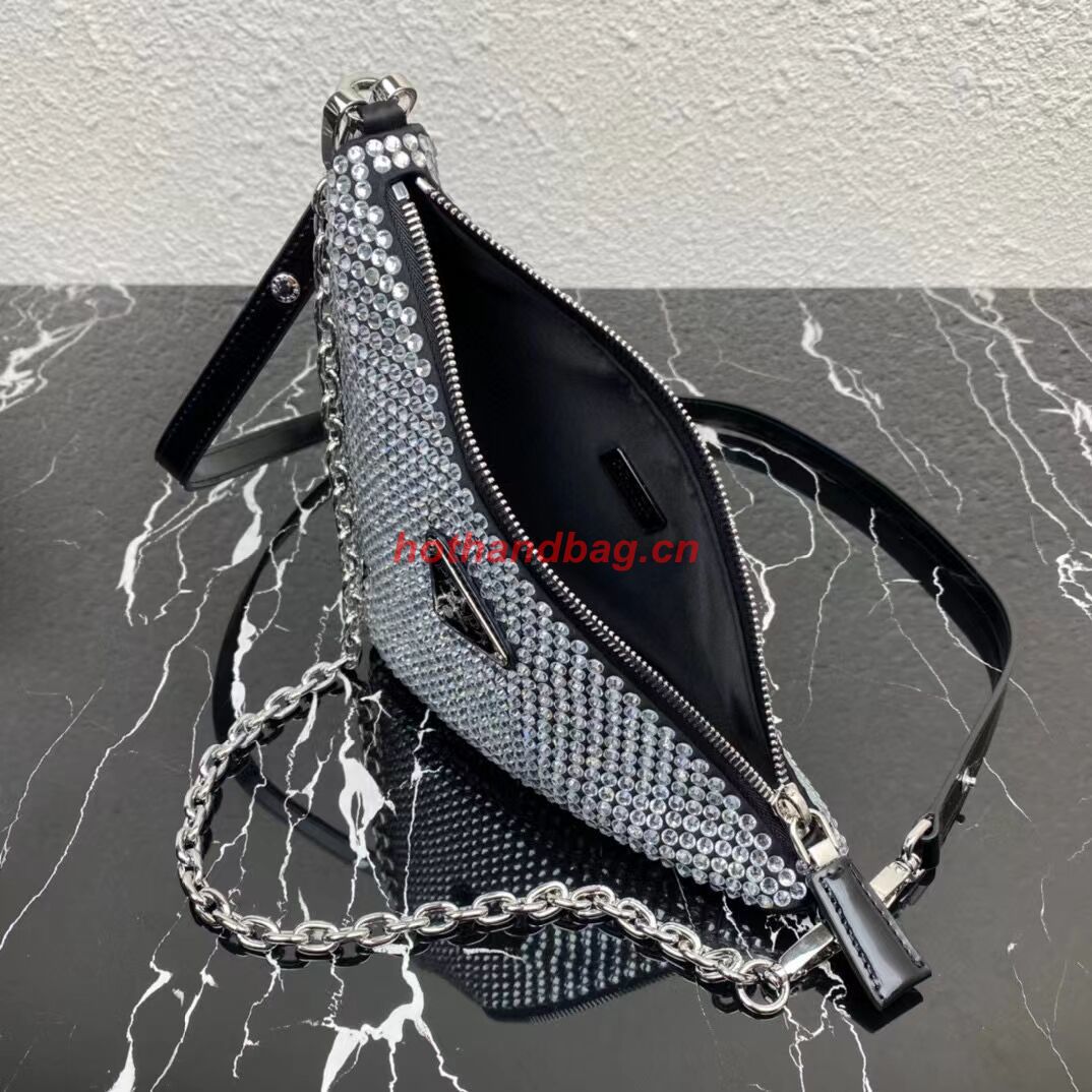 Prada Crystal-studded satin pouch 1NQ044 black