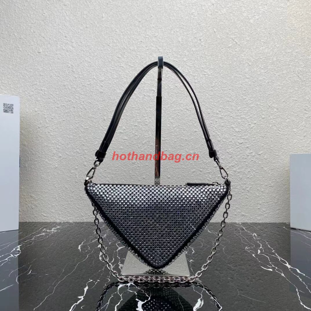 Prada Crystal-studded satin pouch 1NQ044 black