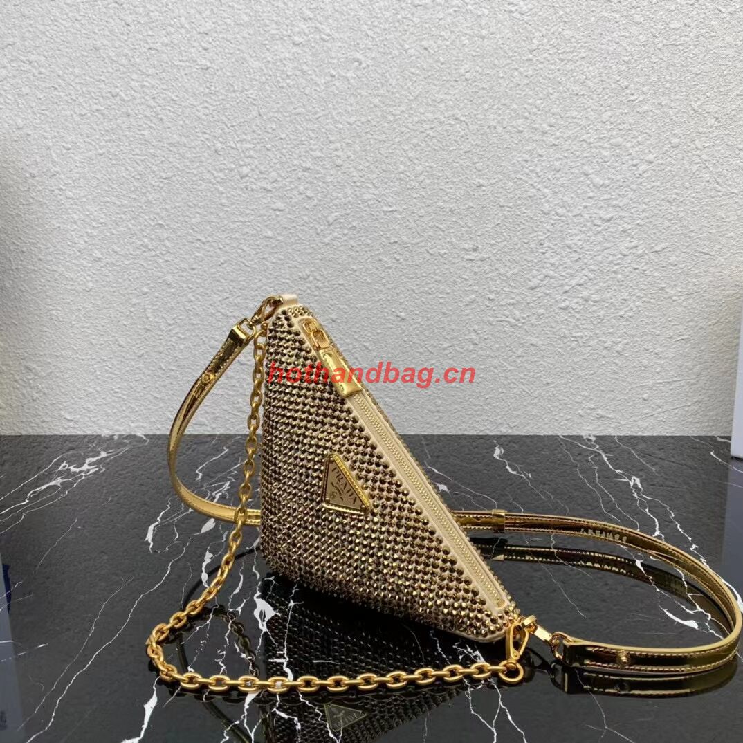 Prada Crystal-studded satin pouch 1NQ044 gold