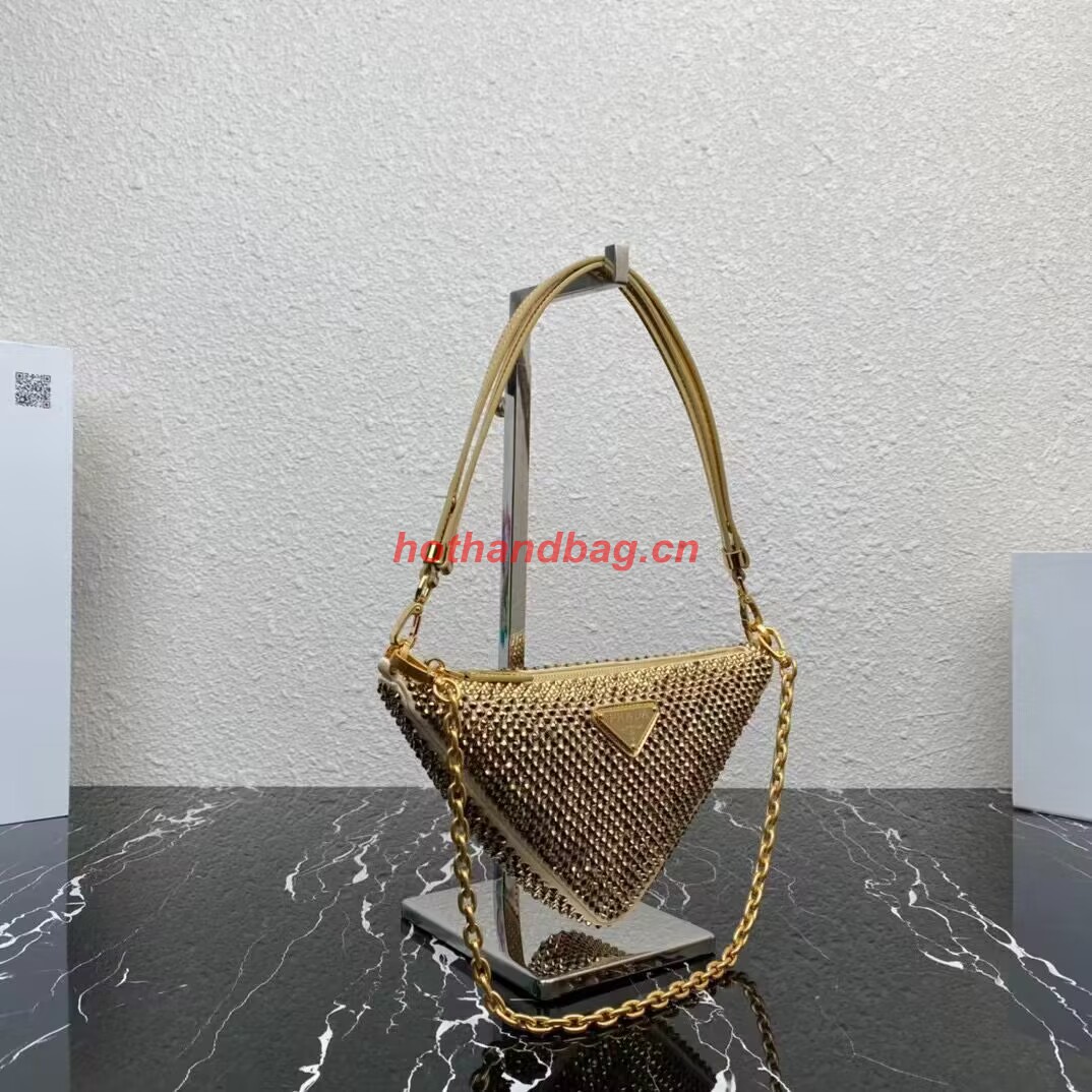 Prada Crystal-studded satin pouch 1NQ044 gold