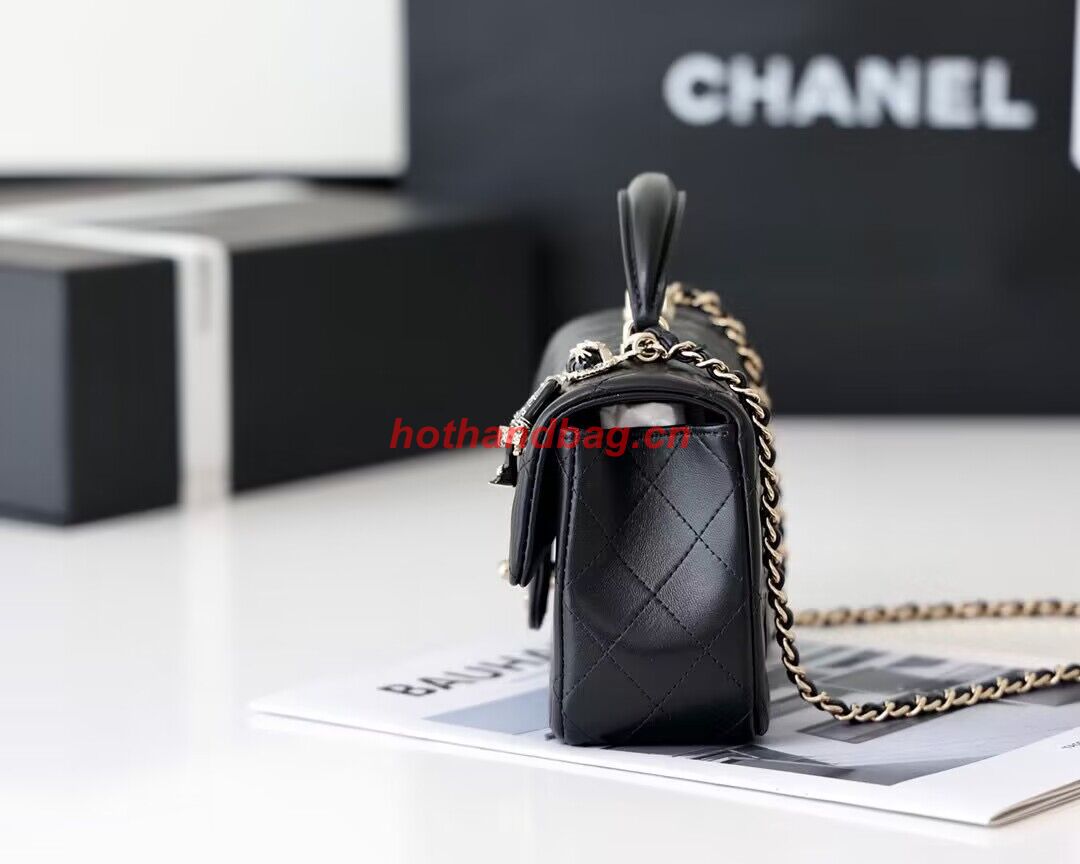 CHANEL mini flap bag with top handle AS2431 Black&Silver-Tone