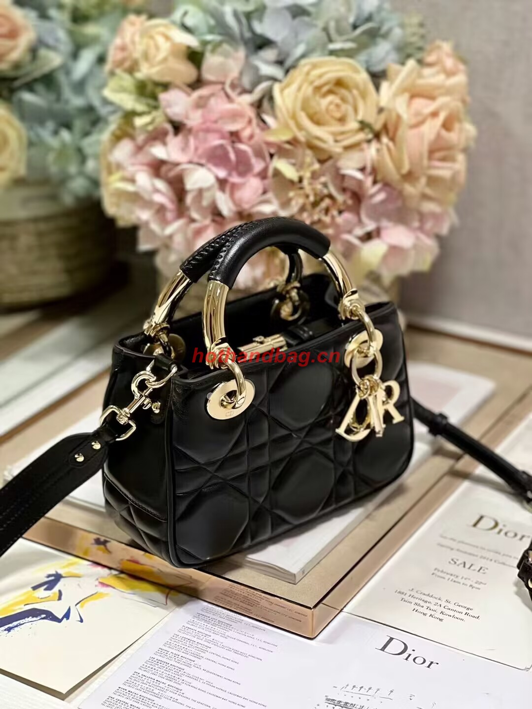 LADY DIOR TOP HANDLE SMALL BAG Cannage Lambskin C0620 black