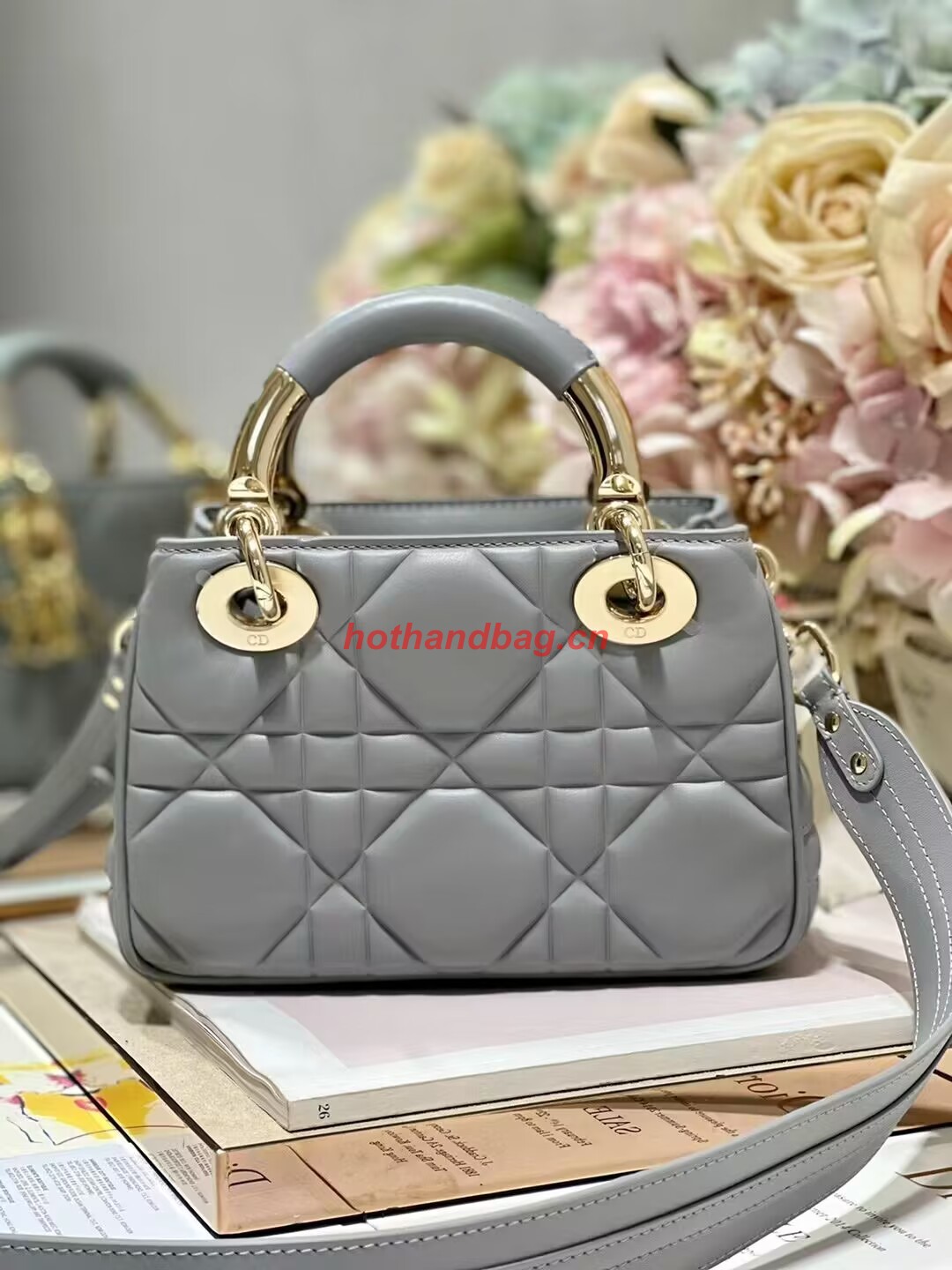 LADY DIOR TOP HANDLE SMALL BAG Cannage Lambskin C0620 gray