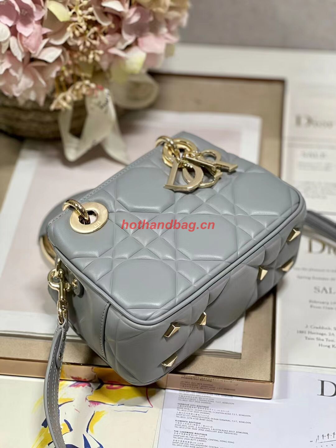 LADY DIOR TOP HANDLE SMALL BAG Cannage Lambskin C0620 gray