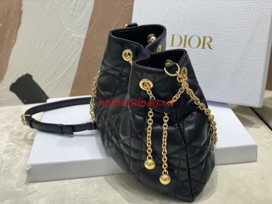 MEDIUM DIOR AMMI BAG Sand Black Supple Macrocannage Lambskin M22566F