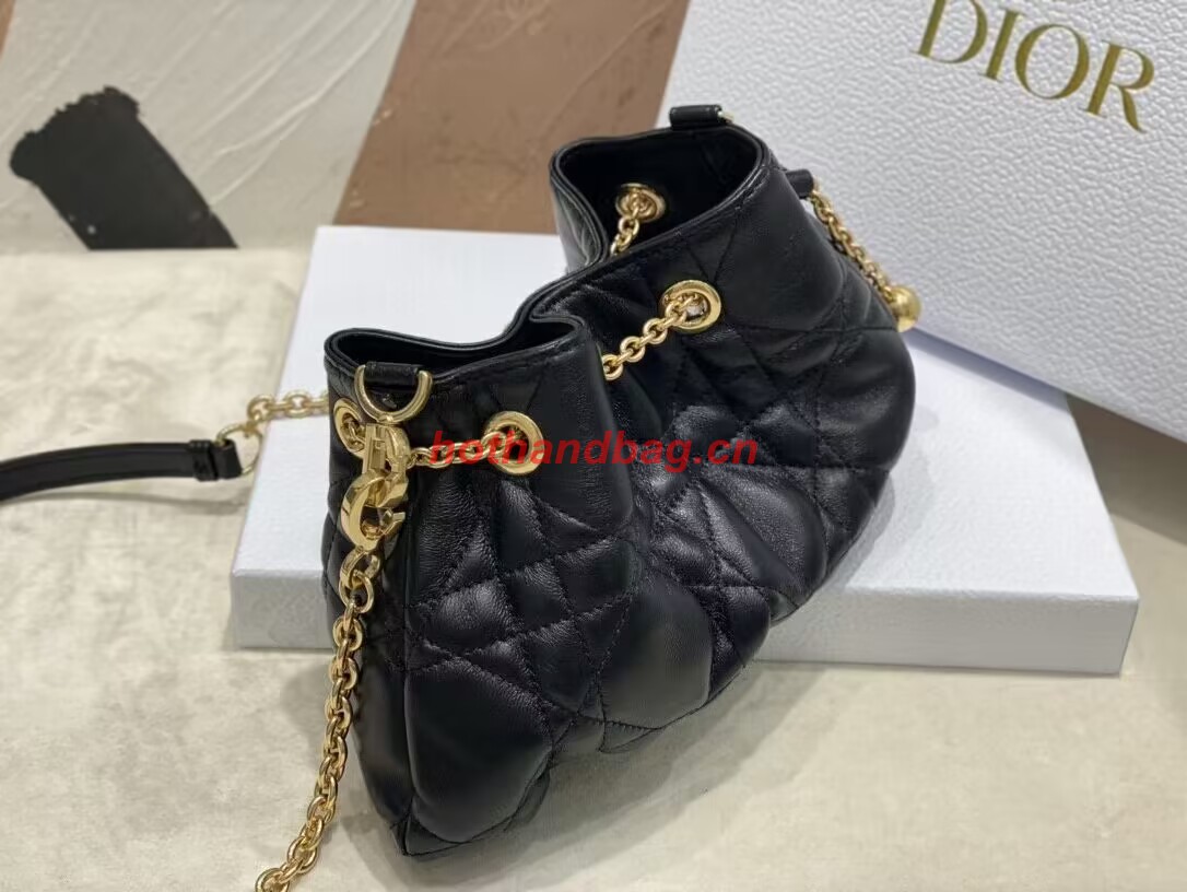 SMALL DIOR AMMI BAG Sand BLACK Supple Macrocannage Lambskin M22567F