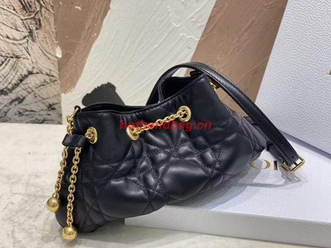 SMALL DIOR AMMI BAG Sand BLACK Supple Macrocannage Lambskin M22567F