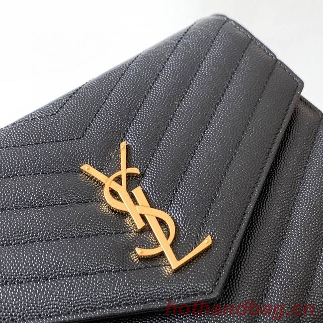 Yves Saint Laurent MONOGRAM CLUTCH IN QUILTED GRAIN DE POUDRE EMBOSSED LEATHER A617662 black