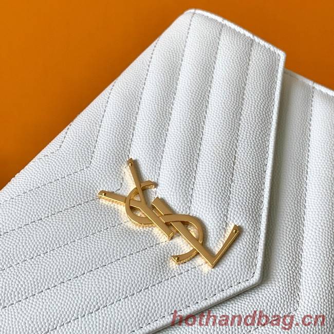 Yves Saint Laurent MONOGRAM CLUTCH IN QUILTED GRAIN DE POUDRE EMBOSSED LEATHER A617662 white