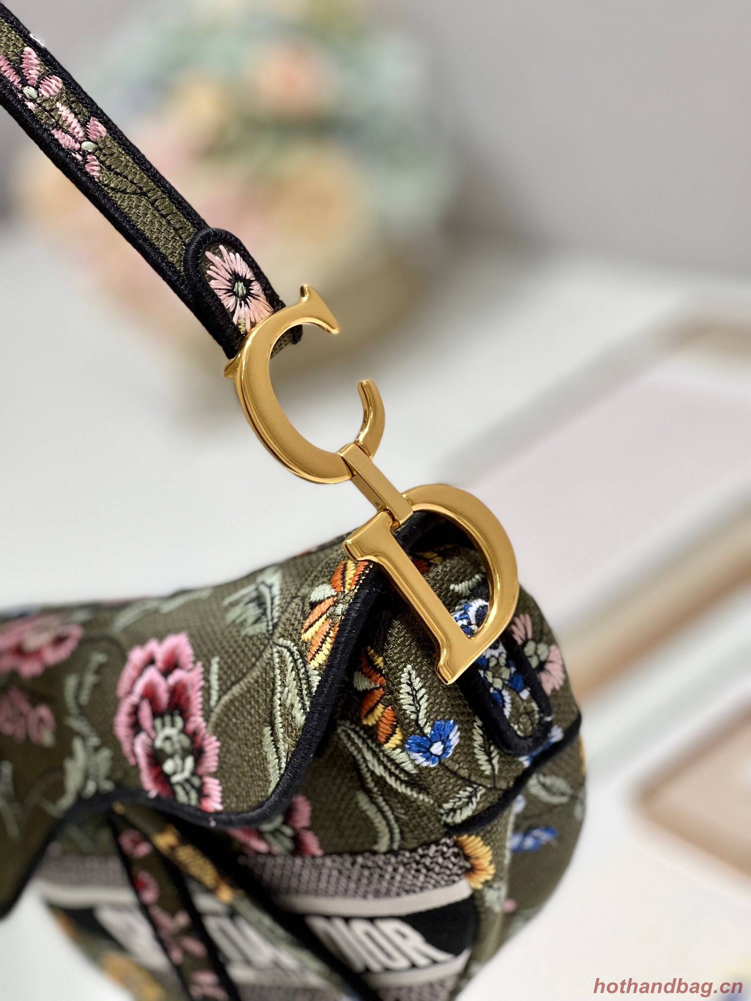 DIOR SADDLE BAG Green Multicolor Dior Petites Fleurs Embroidery M0446C