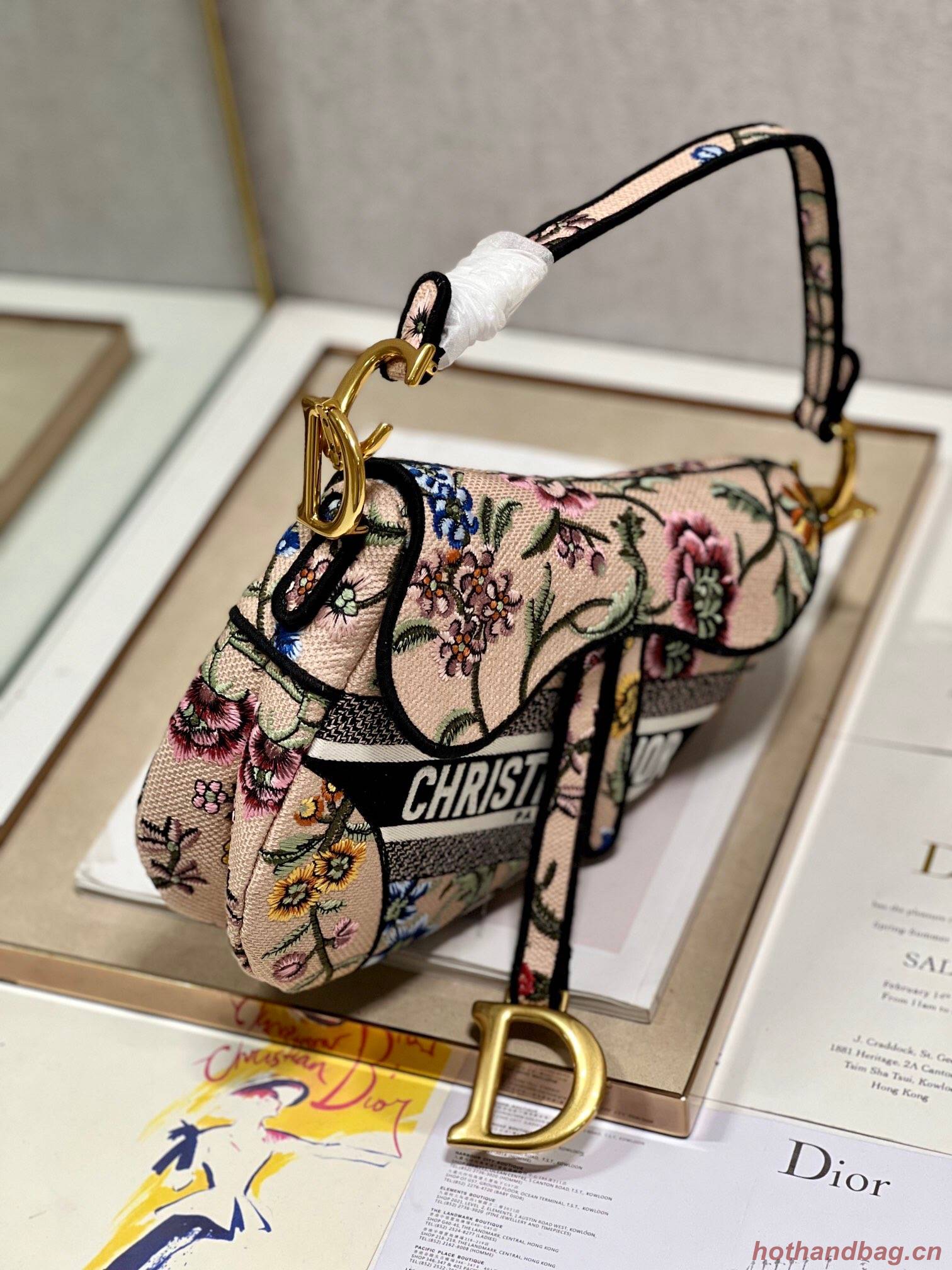 DIOR SADDLE BAG Natural Multicolor Dior Petites Fleurs Embroidery M0446CE