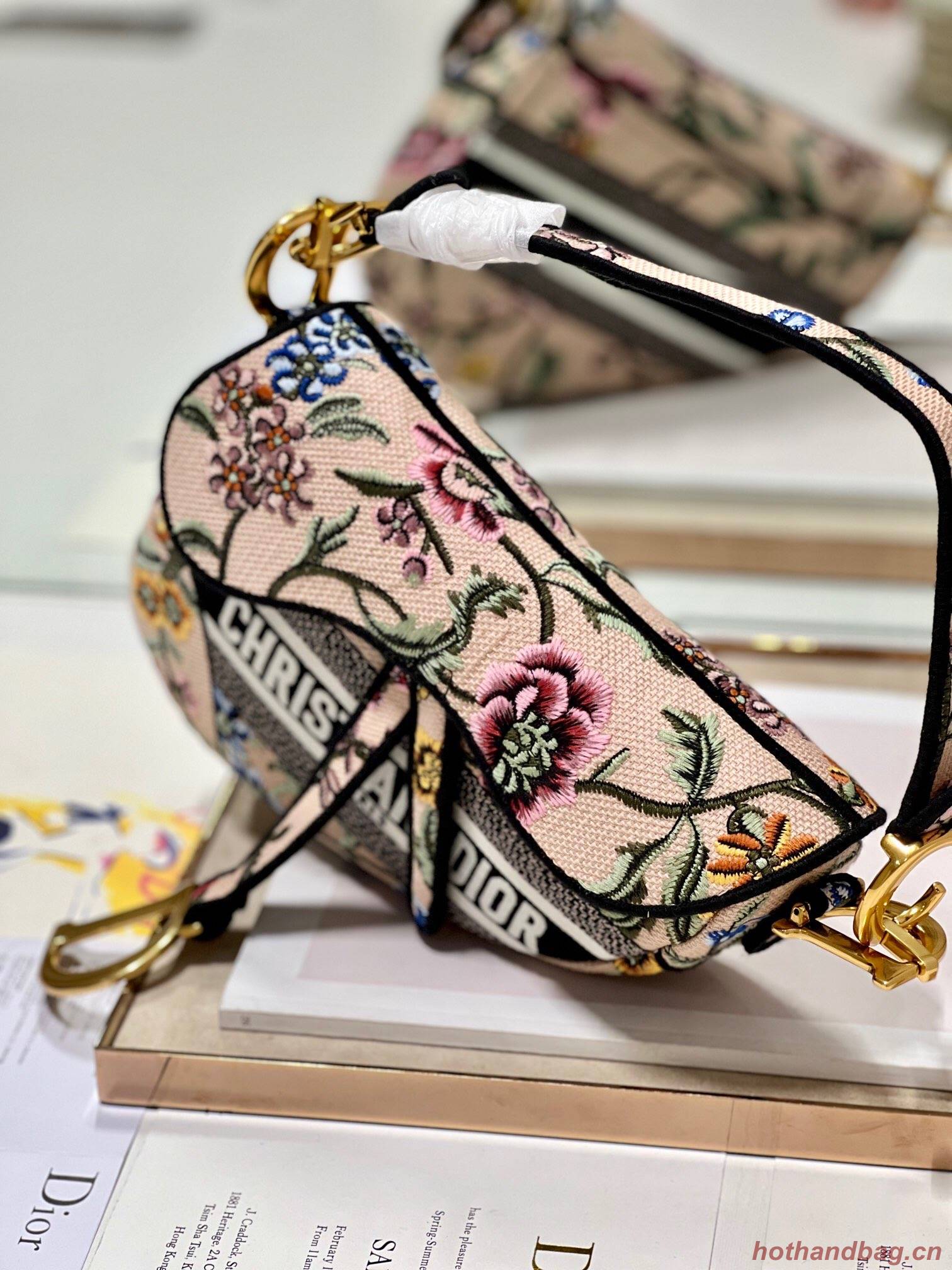 DIOR SADDLE BAG Natural Multicolor Dior Petites Fleurs Embroidery M0446CE