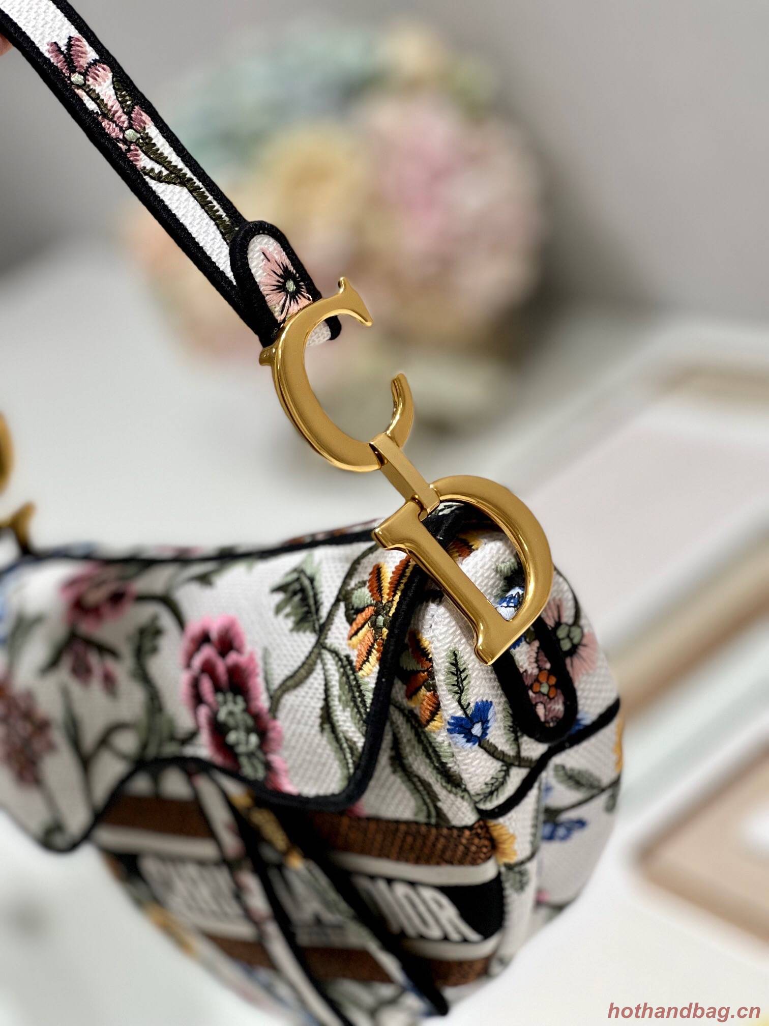 DIOR SADDLE BAG White Multicolor Dior Petites Fleurs Embroidery M0446CEA