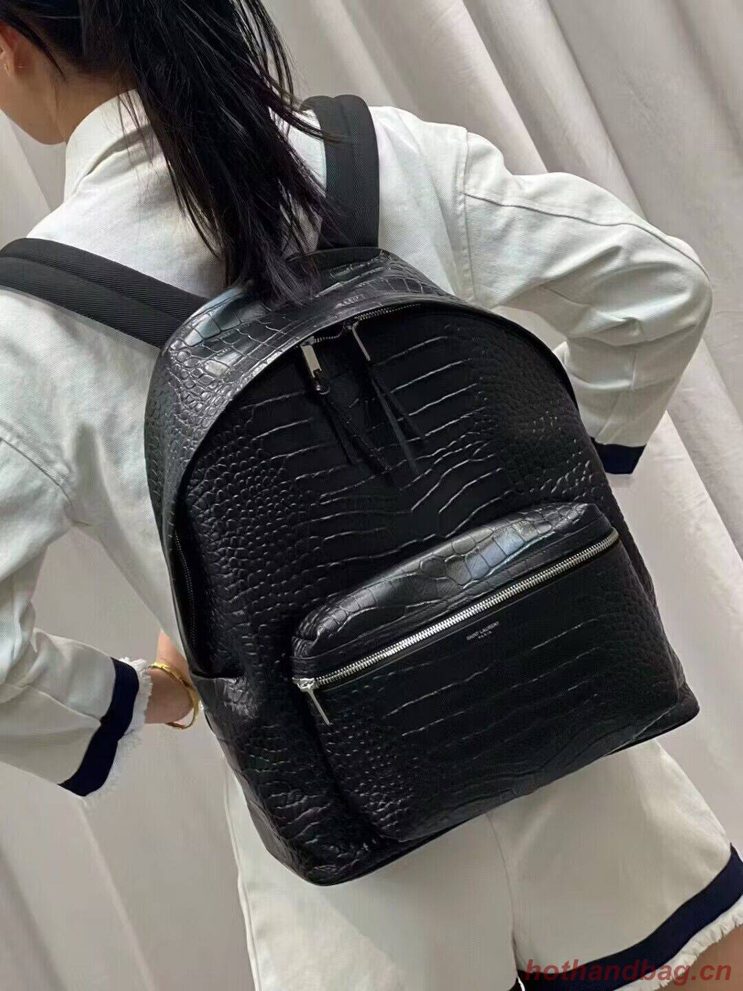 SAINT LAURENT LEATHER large knapsack Y886653 black