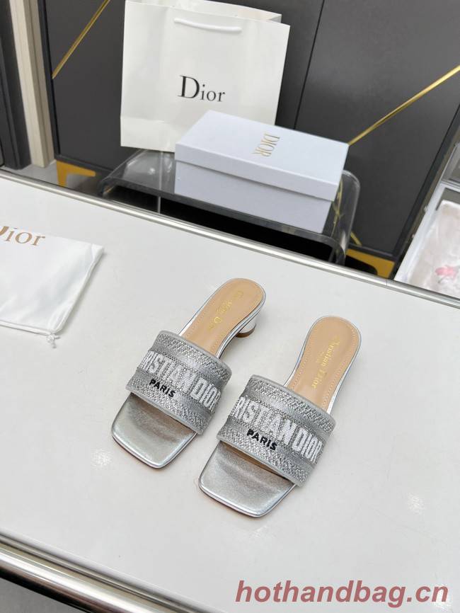 Dior DWAY HEELED SLIDE Embroidered Satin and Cotton 93367-1