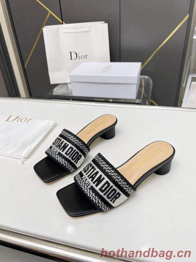 Dior DWAY HEELED SLIDE Embroidered Satin and Cotton 93367-4