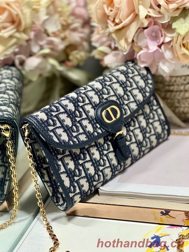 DIOR BOBBY EAST-WEST POUCH WITH CHAIN Blue Dior Oblique Jacquard S5703UT