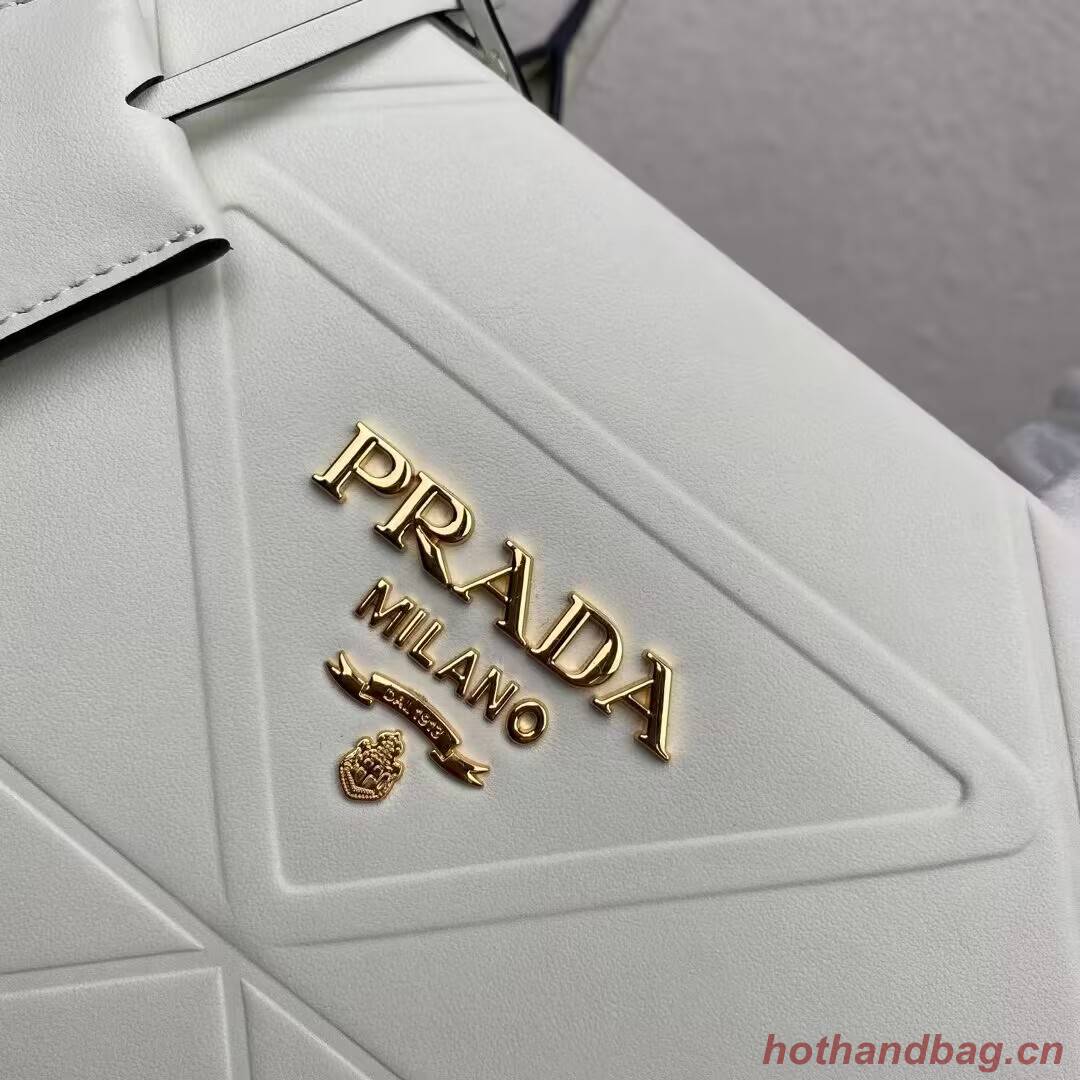 Medium leather Prada Symbole bag with topstitching 1BA378 white