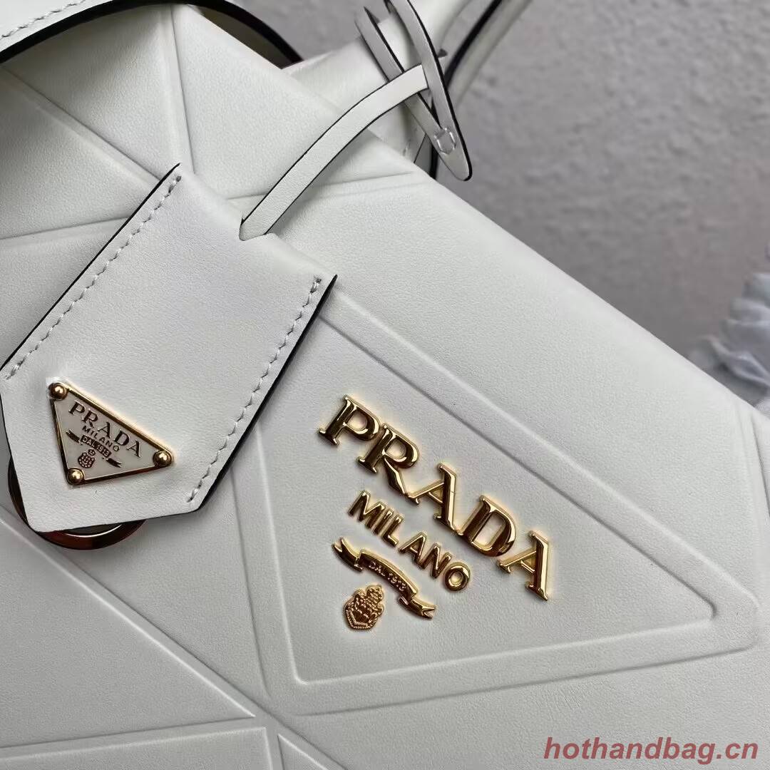 Small leather Prada Symbole bag with topstitching 1HH039 white