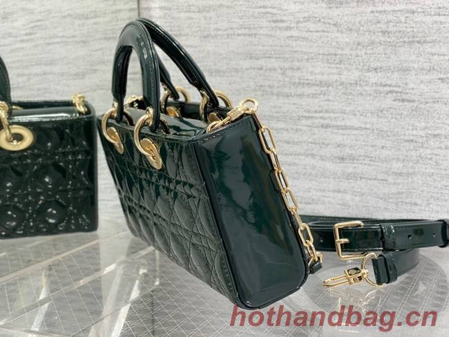 MEDIUM LADY D-JOY BAG Patent Cannage Calfskin M0540ON blackish green