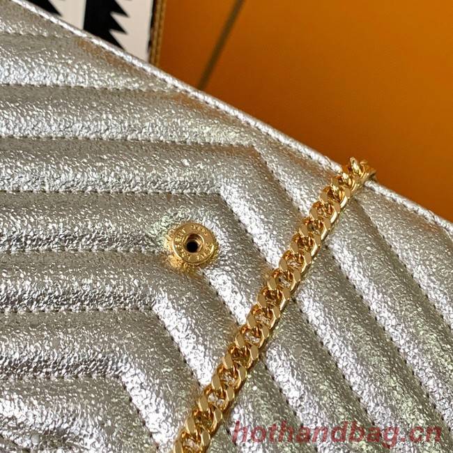 SAINT LAURENT CASSANDRE MATELASSE ENVELOPE CHAIN WALLET IN GRAIN DE POUDRE EMBOSSED LEATHER 393953 Light gold