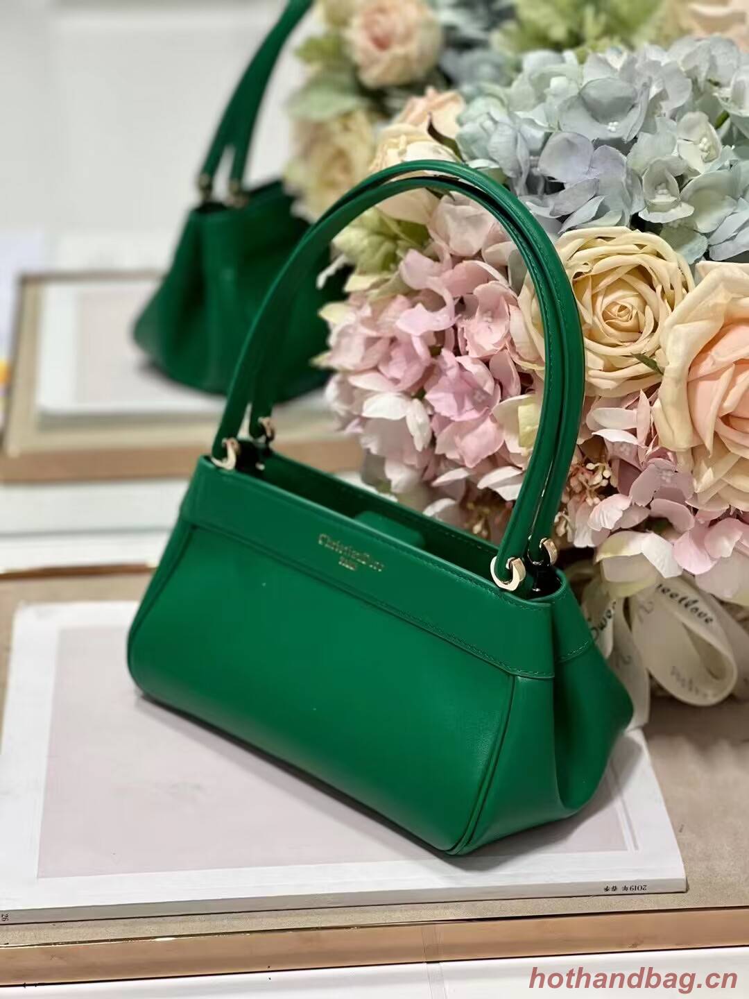 SMALL DIOR KEY BAG Box Calfskin M1844O green