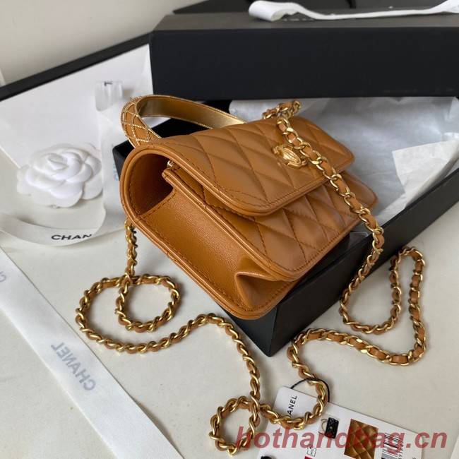 Chanel MINI FLAP BAG WITH TOP HANDLE AP3385 brown