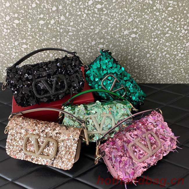 VALENTINO V-logo MINI LOCO sequin and leather bag WA0K53-1