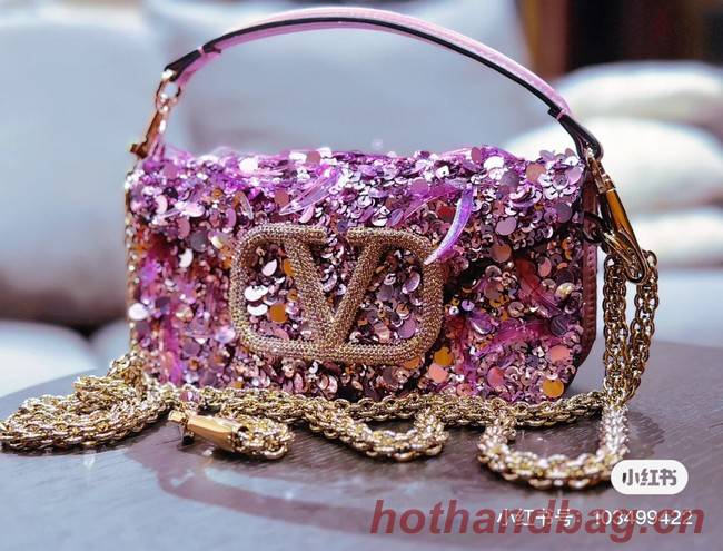 VALENTINO V-logo MINI LOCO sequin and leather bag WA0K53-5