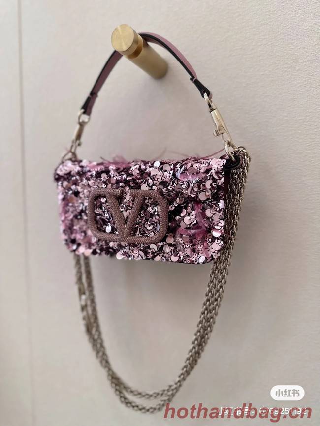 VALENTINO V-logo MINI LOCO sequin and leather bag WA0K53-5