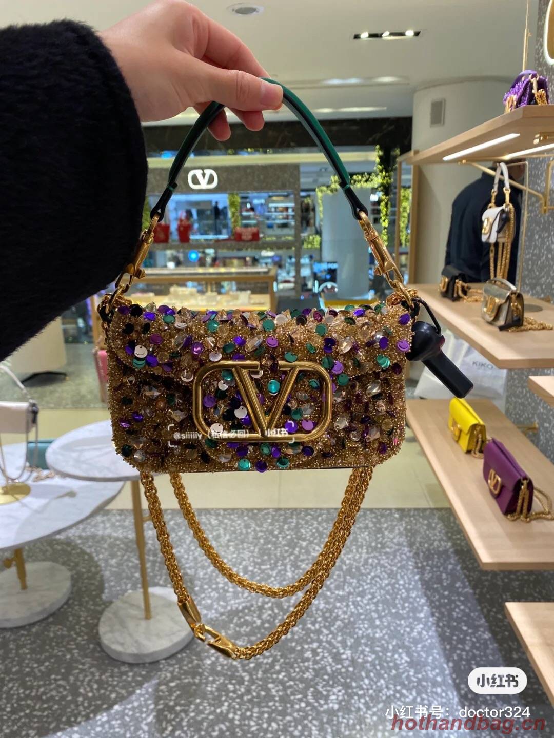 VALENTINO V-logo MINI LOCO sequin and leather bag WA0K53-10