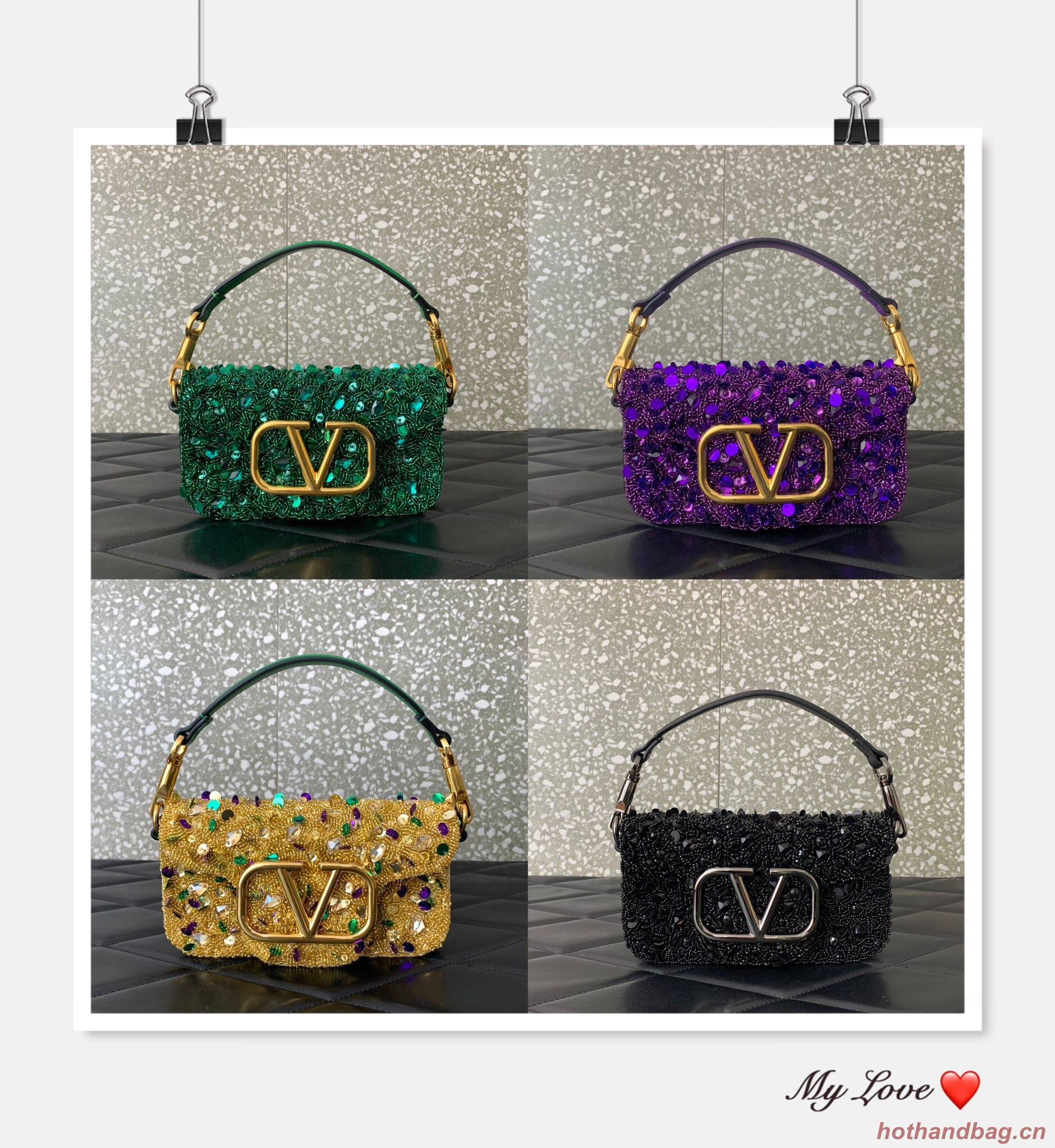 VALENTINO V-logo MINI LOCO sequin and leather bag WA0K53-10