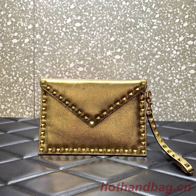 VALENTINO Garavani Rockstud Calfskin Clutch WP0P87R Brass